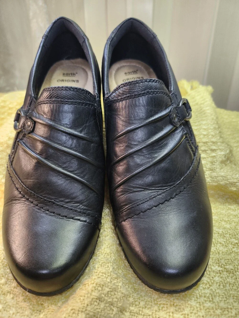 Earth Origins Black Women’s Slip-On Loafers with Decorative Buckle